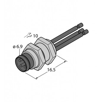 Аксессуары для соединителейШтыревой фланцевый разъем с многожильным проводом, монтаж спереди - PFS3-0,2 - 6934787 TURCK 507956
