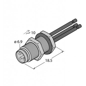 Аксессуары для соединителейФланцевый разъем ""папа"" с многожильным проводом, монтаж сзади - PFS3F-0,2 - 6934789 Turck" TURCK 509229
