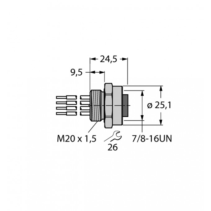 Аксессуары для полевых шинФланцевые соединители - RKFV49-0,3M/M20/C1117 - 6603584 TURCK 509814