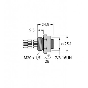 Аксессуары для полевых шинФланцевые соединители - RKFV48-0,3M/M20/C1117 - 6603610 TURCK 509902
