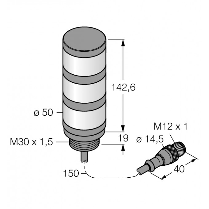 Светодиодный индикаторсигнальная колонна - TL50GYRQP - 3083230 TURCK 512139
